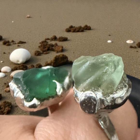 Sea Glass Balance Ring With Upcycled Silver Spoon Band Artisan Crafted Adjust. - Picture 8 of 14